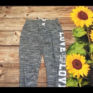 grey and white sweatpants